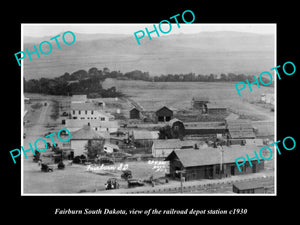 OLD LARGE HISTORIC PHOTO OF FAIRBURN SOUTH DAKOTA, RAILROAD DEPOT STATION c1930