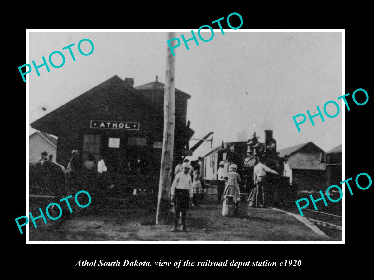 OLD LARGE HISTORIC PHOTO OF ATHOL SOUTH DAKOTA, RAILROAD DEPOT STATION c1920