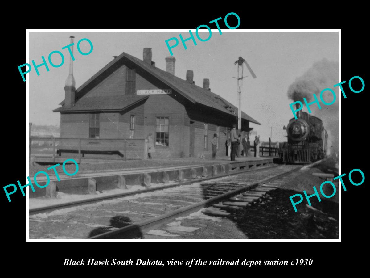 OLD LARGE HISTORIC PHOTO OF BLACK HAWK SOUTH DAKOTA, RAILROAD DEPOT STATION 1930