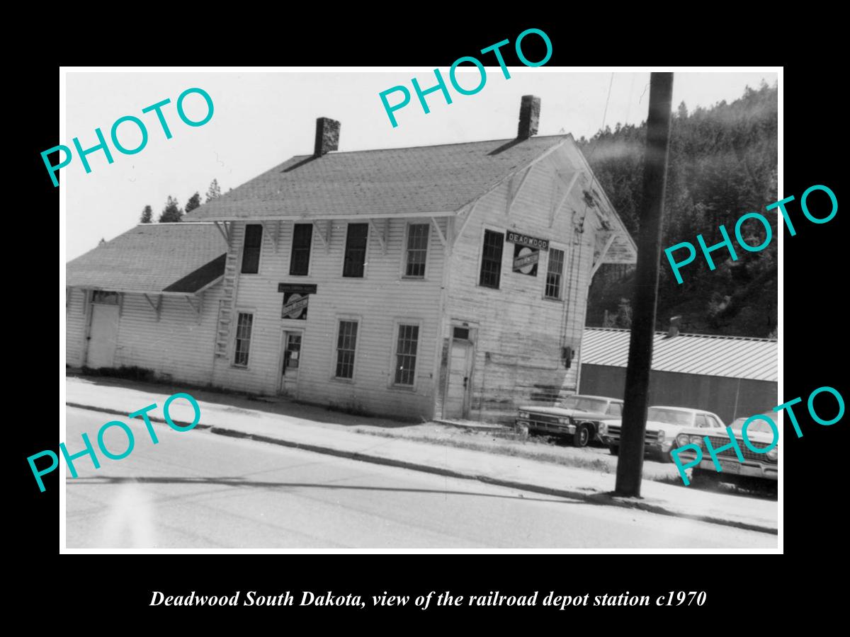 OLD LARGE HISTORIC PHOTO OF DEADWOOD SOUTH DAKOTA, RAILROAD DEPOT STATION c1970