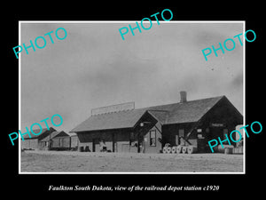 OLD LARGE HISTORIC PHOTO OF FAULKTON SOUTH DAKOTA, RAILROAD DEPOT STATION c1920