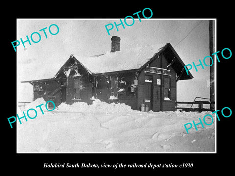 OLD LARGE HISTORIC PHOTO OF HOLABIRD SOUTH DAKOTA, RAILROAD DEPOT STATION c1930
