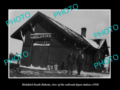 OLD LARGE HISTORIC PHOTO OF HOLABIRD SOUTH DAKOTA, RAILROAD DEPOT STATION 1930