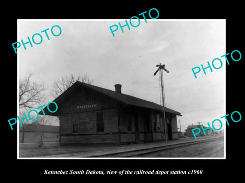 OLD LARGE HISTORIC PHOTO OF KENNEBEC SOUTH DAKOTA, RAILROAD DEPOT STATION c1960