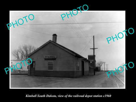 OLD LARGE HISTORIC PHOTO OF KIMBALL SOUTH DAKOTA, RAILROAD DEPOT STATION c1960