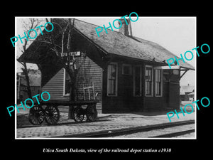 OLD LARGE HISTORIC PHOTO OF UTICA SOUTH DAKOTA, RAILROAD DEPOT STATION c1930