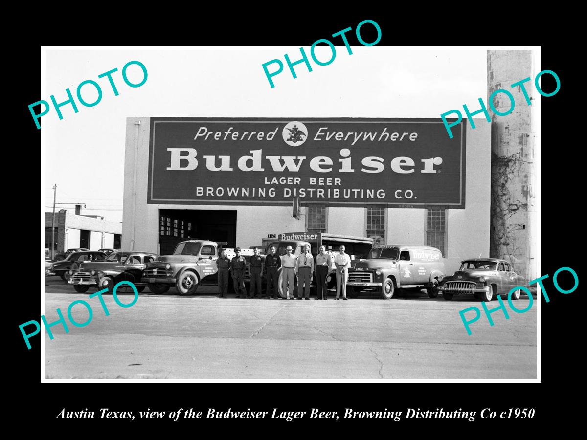 OLD LARGE HISTORIC PHOTO OF AUSTIN TEXAS, THE BUDWEISER BEER WAREHOUSE c1950