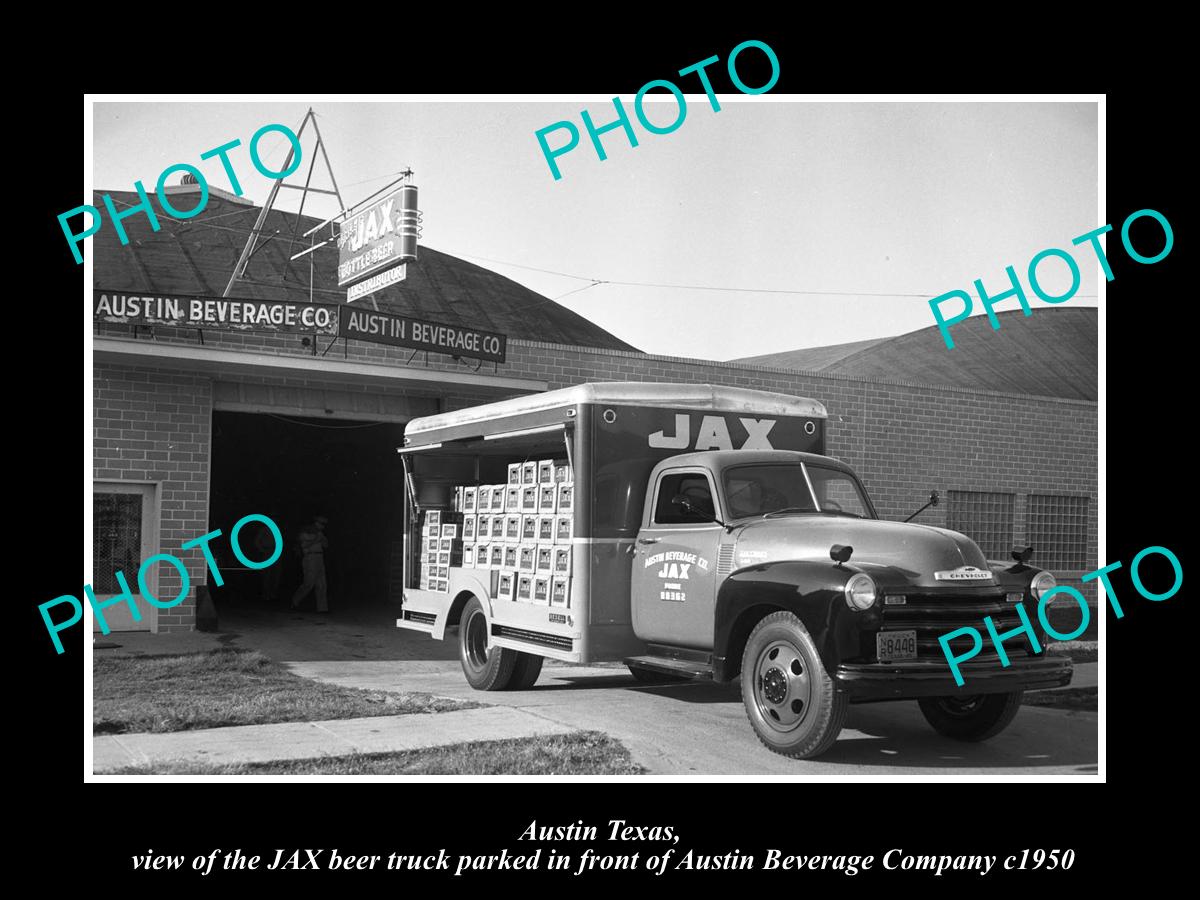 OLD LARGE HISTORIC PHOTO OF AUSTIN TEXAS, THE JAX BEER DELIVERY TRUCK c1950