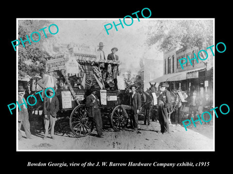 OLD LARGE HISTORIC PHOTO BOWDON GEORGIA, VIEW OF THE BARROW HARDWARD Co c1915