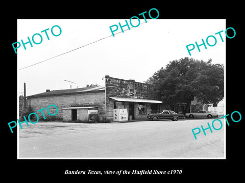 OLD LARGE HISTORIC PHOTO OF BANDERA TEXAS, VIEW OF THE HATFIELD STORE c1970