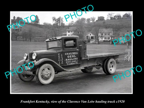 OLD LARGE HISTORIC PHOTO OF FRANKFORT KENTUCKY, THE VAN LEIW HAULING TRUCK c1920