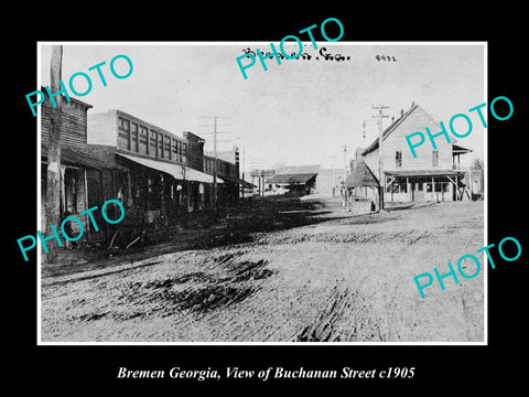 OLD LARGE HISTORIC PHOTO BREMEN GEORGIA, VIEW OF BUCHANAN STREET c1905