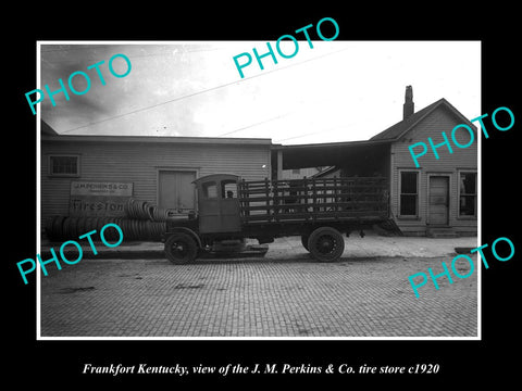 OLD LARGE HISTORIC PHOTO OF FRANKFORT KENTUCKY, THE PERKINS TIRE Co STORE c1920