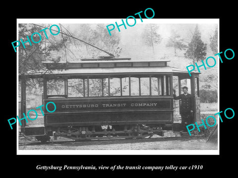 OLD LARGE HISTORIC PHOTO OF GETTYSBURG PENNSYLVANIA, TRANSIT TROLLEY CAR c1910