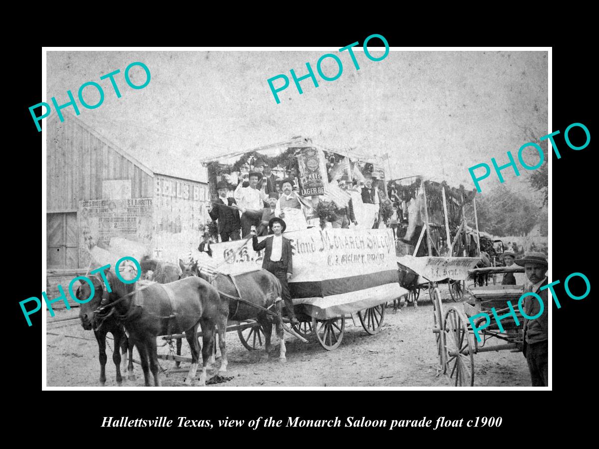 OLD LARGE HISTORIC PHOTO OF HALLETTSVILLE TEXAS, THE MONARCH SALOON FLOAT c1900