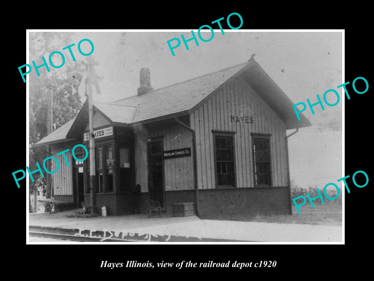 OLD LARGE HISTORIC PHOTO OF HAYES ILLINOIS, THE RAILROAD DEPOT STATION c1920