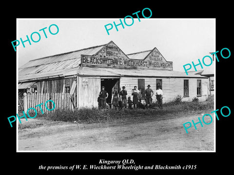 OLD LARGE HISTORIC PHOTO OF KINGAROY QLD, THE WIECKHORST BLACKSMITH SHOP c1915