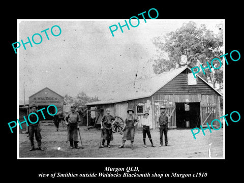 OLD LARGE HISTORIC PHOTO OF MURGON QLD, THE WALDOCK BLACKSMITH WORKS c1910