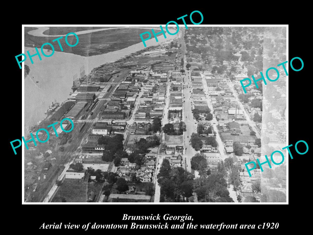 OLD LARGE HISTORIC PHOTO BRUNSWICK GEORGIA, AERIAL VIEW OF THE TOWN c1920