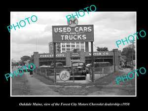 OLD LARGE HISTORIC PHOTO OF OAKDALE MAINE, THE FOREST CITY CHEVROLET STORE c1950