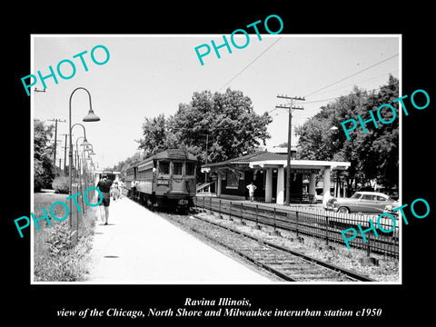 OLD LARGE HISTORIC PHOTO OF RAVINA ILLINOIS THE CNS&M RAILROAD STATION c1950