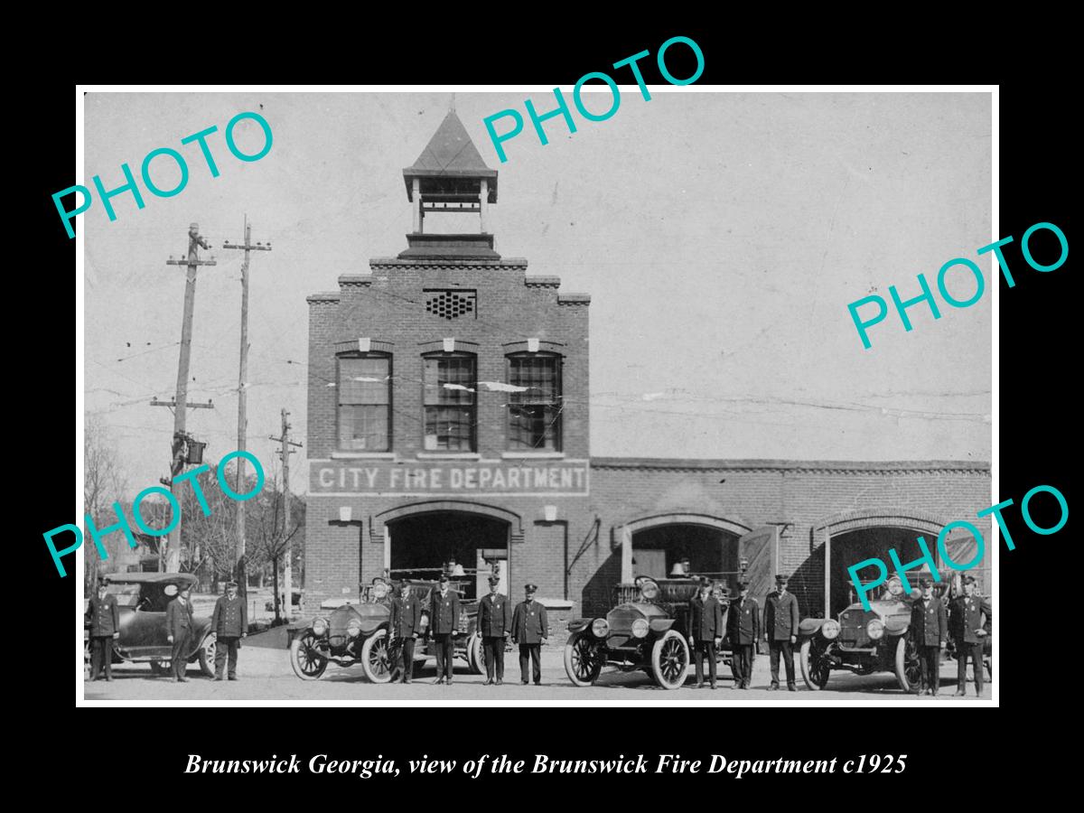 OLD LARGE HISTORIC PHOTO BRUNSWICK GEORGIA, THE FIRE DEPARTMENT & STATION 1925 1