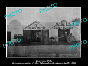 OLD LARGE HISTORIC PHOTO OF TOOWOOMBA QLD, THE ELLIS BLACKSMITH SORKS c1910