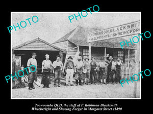 OLD LARGE HISTORIC PHOTO OF TOOWOOMBA QLD, THE ROBINSON BLACKSMITH SORKS c1890