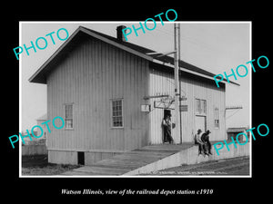 OLD LARGE HISTORIC PHOTO OF WATSON ILLINOIS, THE RAILROAD DEPOT STATION c1910