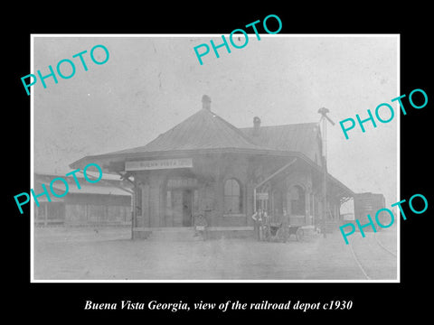 OLD LARGE HISTORIC PHOTO BUENA VISTA GEORGIA, VIEW OF THE RAILROAD DEPOT c1930