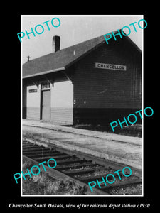 OLD LARGE HISTORIC PHOTO OF CHANCELLOR SOUTH DAKOTA RAILROAD DEPOT STATION c1930