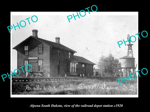 OLD LARGE HISTORIC PHOTO OF ALPENA SOUTH DAKOTA RAILROAD DEPOT STATION c1920