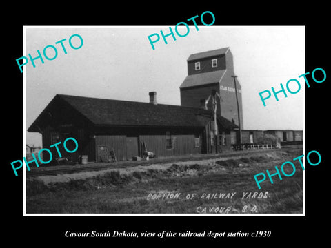 OLD LARGE HISTORIC PHOTO OF CAVOUR SOUTH DAKOTA RAILROAD DEPOT STATION c1930