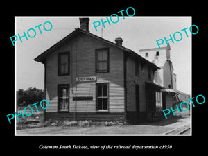 OLD LARGE HISTORIC PHOTO OF COLEMAN SOUTH DAKOTA RAILROAD DEPOT STATION c1950