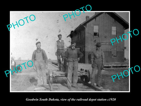 OLD LARGE HISTORIC PHOTO OF GOODWIN SOUTH DAKOTA RAILROAD DEPOT STATION c1920