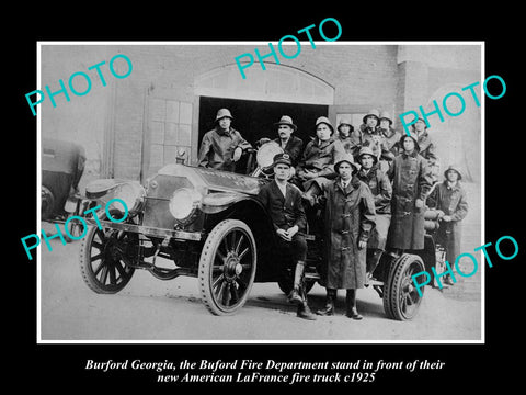 OLD HISTORIC PHOTO BURFORD GEORGIA, FIRE CREW & AMERICAN LAFRANCE TRUCK 1925