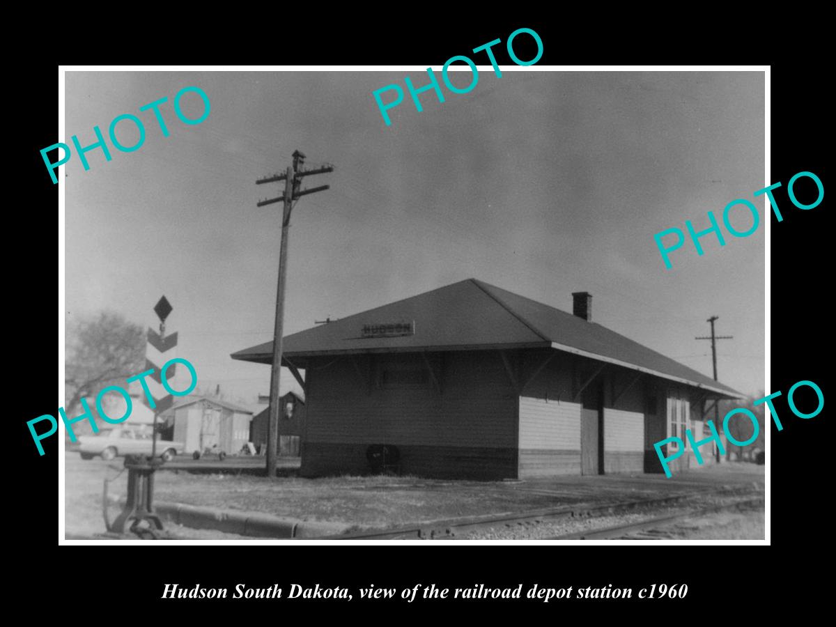 OLD LARGE HISTORIC PHOTO OF HUDSON SOUTH DAKOTA RAILROAD DEPOT STATION c1960