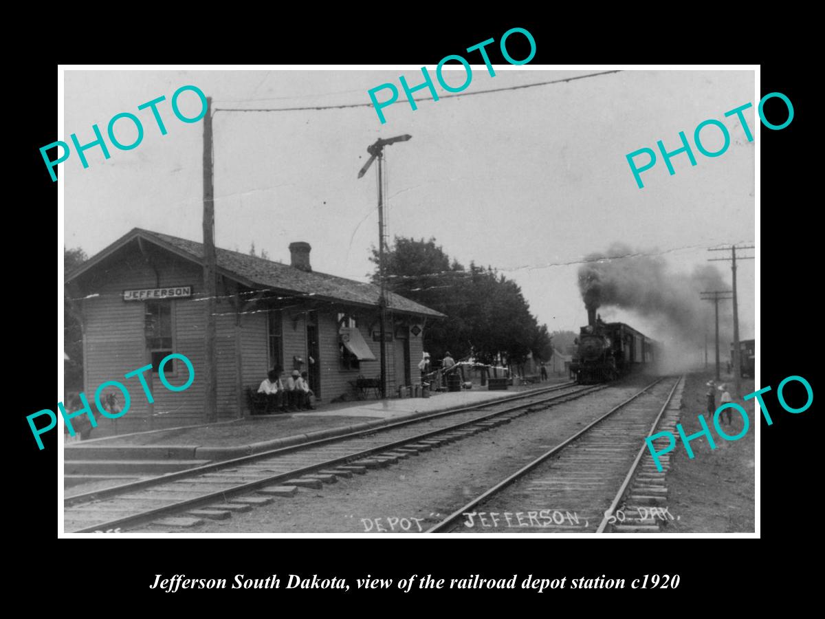 OLD LARGE HISTORIC PHOTO OF JEFFERSON SOUTH DAKOTA RAILROAD DEPOT STATION c1920