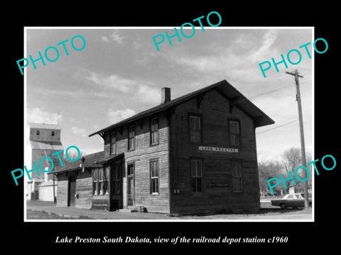 OLD LARGE HISTORIC PHOTO OF LAKE PRESTON SOUTH DAKOTA RAILROAD STATION c1960