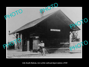 OLD LARGE HISTORIC PHOTO OF LILY SOUTH DAKOTA RAILROAD DEPOT STATION c1930