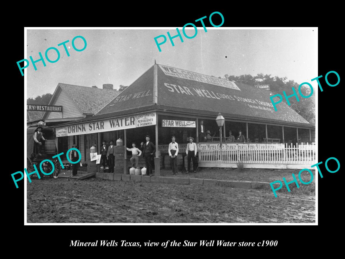 OLD LARGE HISTORIC PHOTO OF MINERAL WELLS TEXAS, THE STAR WELL WATER STORE c1900