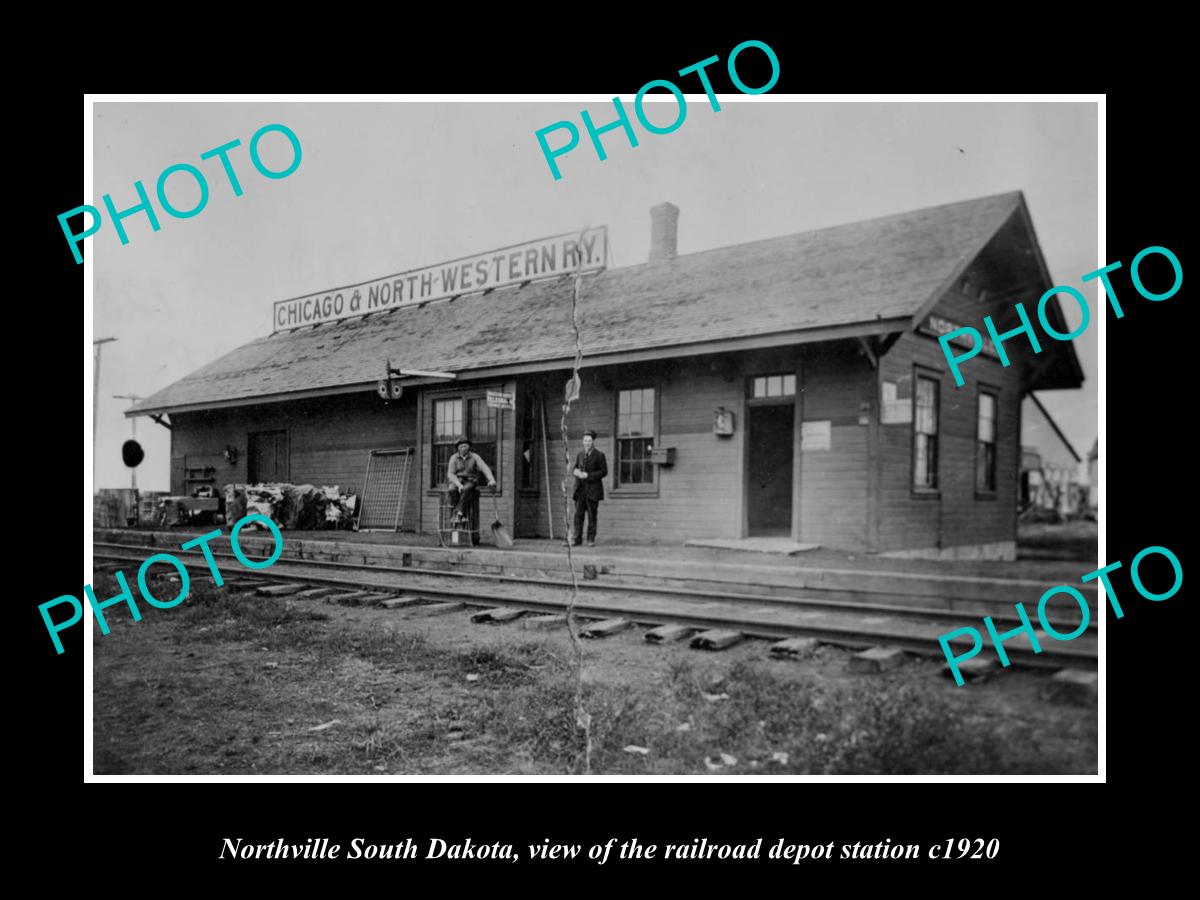 OLD LARGE HISTORIC PHOTO OF NORTHVILLE SOUTH DAKOTA RAILROAD DEPOT STATION c1920