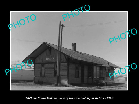 OLD LARGE HISTORIC PHOTO OF OLDHAM SOUTH DAKOTA RAILROAD DEPOT STATION c1960