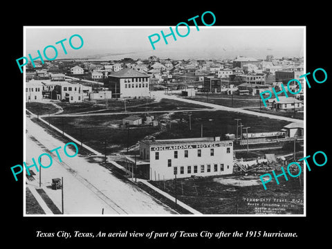 OLD LARGE HISTORIC PHOTO OF TEXAS CITY, TEXAS, AERIAL VIEW AFTER HURRICANE c1915