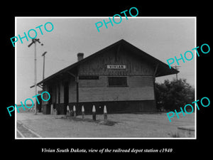 OLD LARGE HISTORIC PHOTO OF VIVIAN SOUTH DAKOTA RAILROAD DEPOT STATION c1940