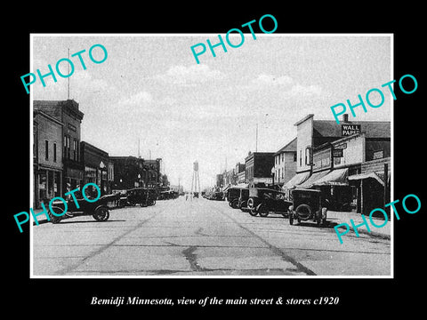 OLD LARGE HISTORIC PHOTO OF BEMIDJI MINNESOTA, THE MAIN STREET & STORES c1920