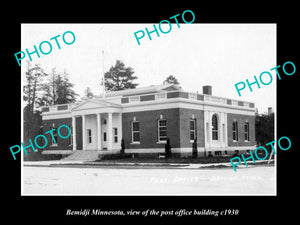 OLD LARGE HISTORIC PHOTO OF BEMIDJI MINNESOTA, VIEW OF THE POST OFFICE c1930