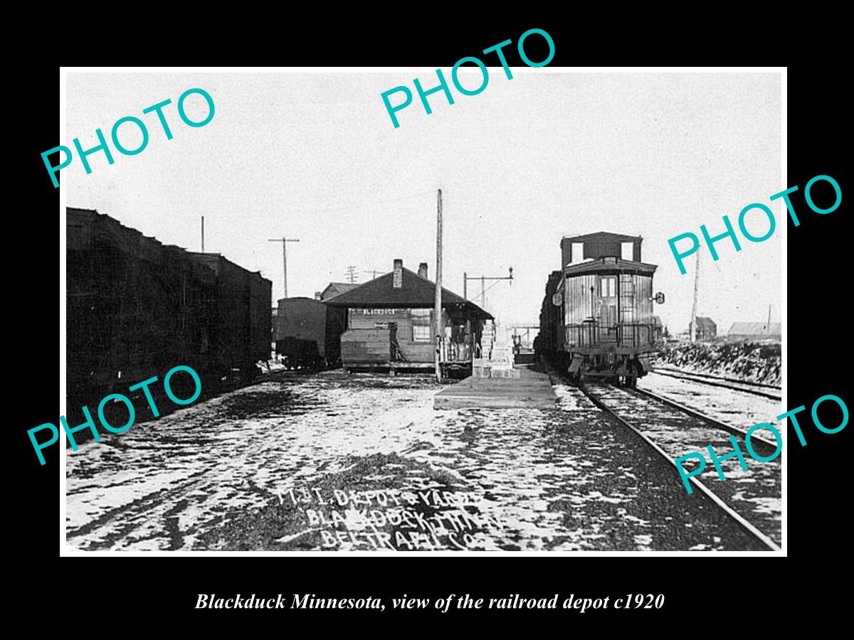 OLD LARGE HISTORIC PHOTO OF BLACKDUCK MINNESOTA, THE RAILROAD DEPOT STATION 1920