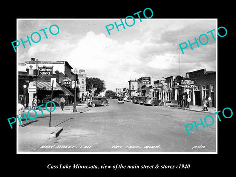 OLD LARGE HISTORIC PHOTO OF CASS LAKE MINNESOTA, THE MAIN STREET & STORES c1940