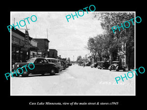 OLD LARGE HISTORIC PHOTO OF CASS LAKE MINNESOTA, THE MAIN STREET & STORES c1945